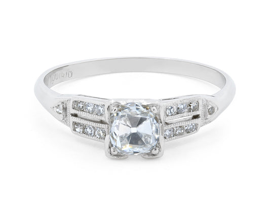 Art Deco Old Mine Brilliant Cut Diamond Ring, 0.56 carat E/SI-1, in Platinum