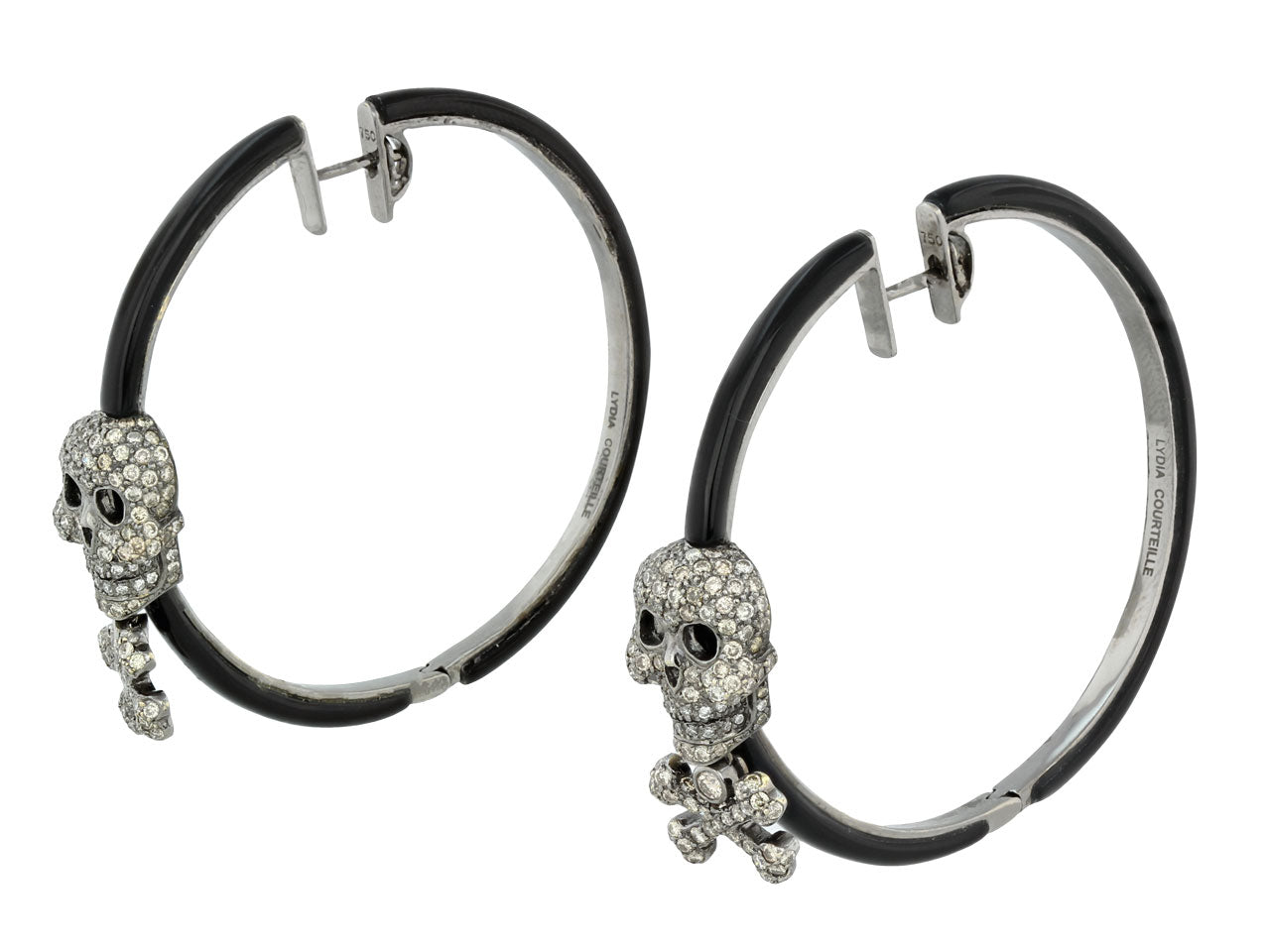 Lydia Courteille Diamond and Enamel Skull Earrings in 18K