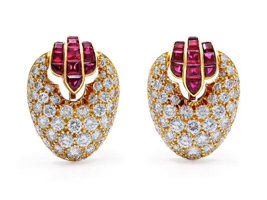 Diamond and Ruby Ear Clips in 18K Gold