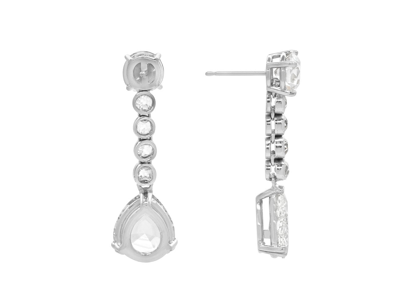 Beladora 'Bespoke' Antique-cut Pear Shape Diamond Drops in Platinum