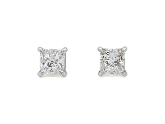 Beladora 'Bespoke' Princess-cut Diamond Stud Earrings, 1.08 total carats, E/VVS2, in Platinum