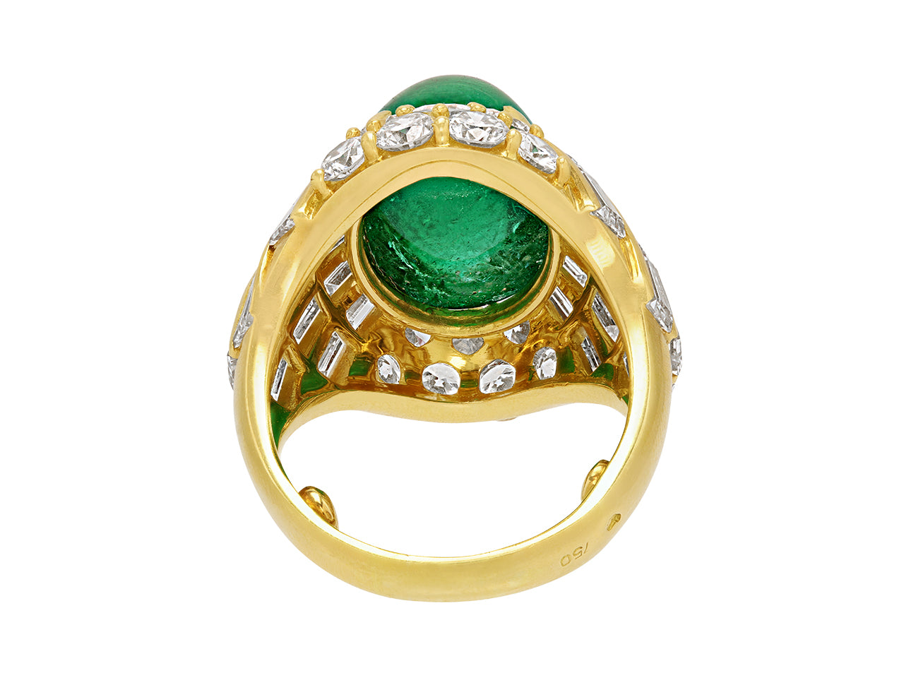 Cabochon Emerald, 10.00 Carat Zambian, and Diamond Ring in 18K Yellow Gold