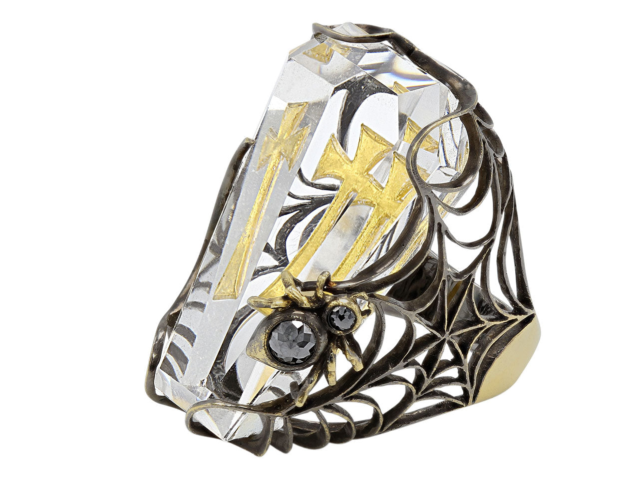 Lydia Courteille 'Coffin' Crystal Ring in 18K Gold