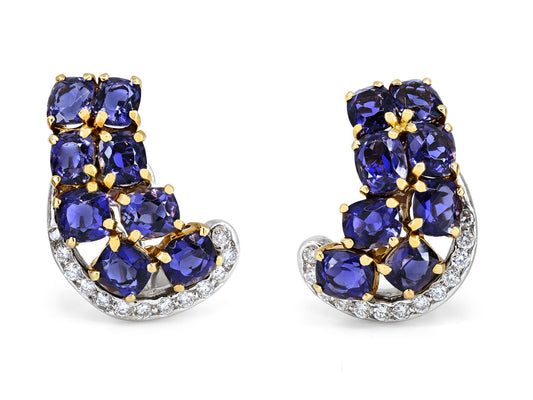 Seaman Schepps Iolite and Diamond Earrings in 18K Gold