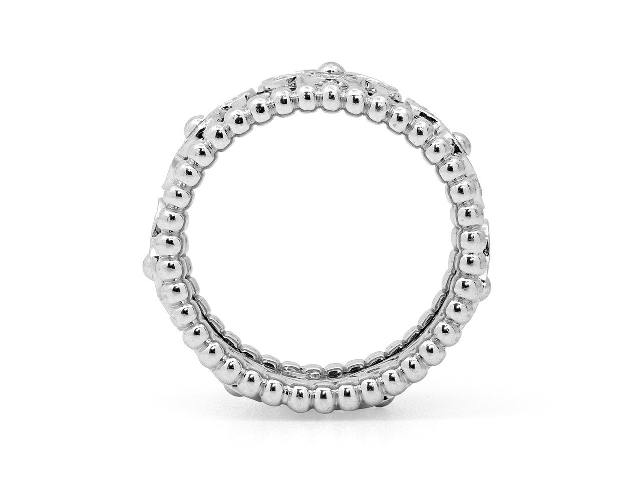 Van Cleef & Arpels 'Perlée' Clovers Ring in 18K White Gold, Size 53