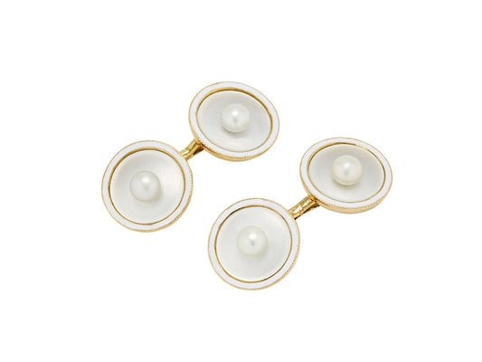 Mother-of-Pearl and White Enamel Cufflinks in 14K Gold