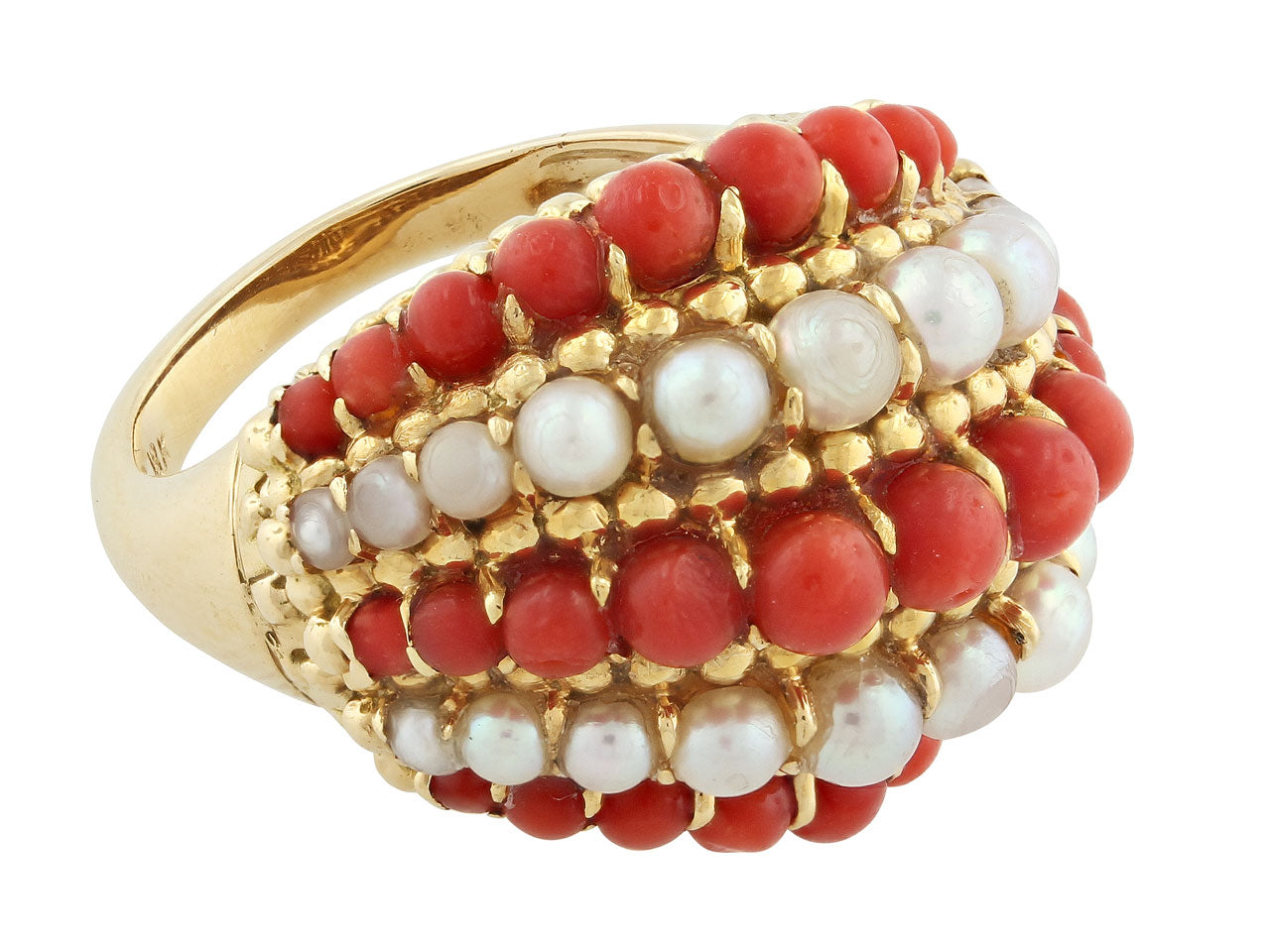Mid-Century Coral and Pearl 'Twist' Ring in 18K Gold