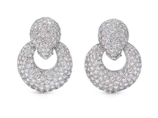 Diamond Door Knocker Earrings in 14K White Gold