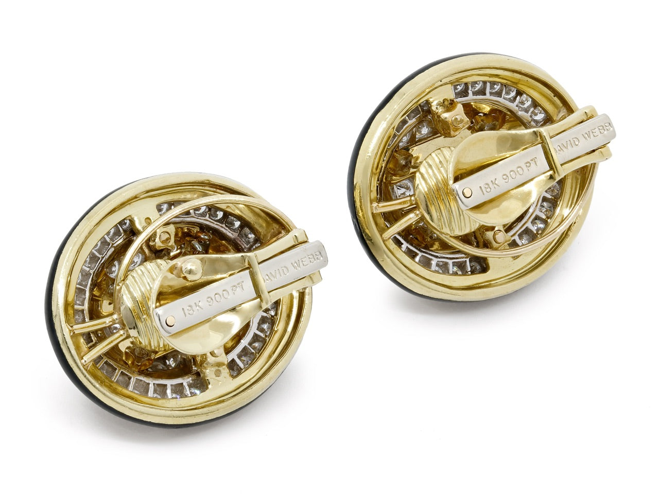 David Webb Diamond and Black Enamel Earrings in 18K and Platinum