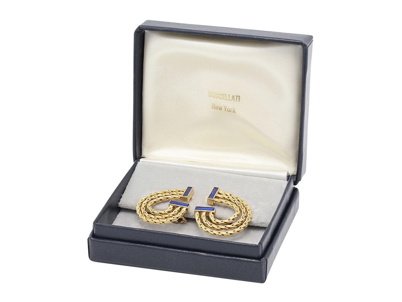 Buccellati Blue Enamel Earrings in 18K Gold