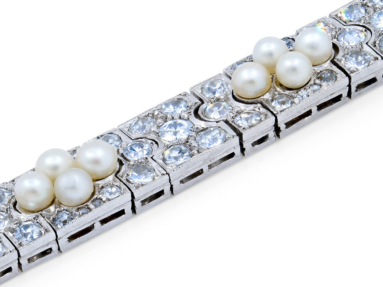 Antique Edwardian Diamond and Natural Pearl Bracelet in Platinum