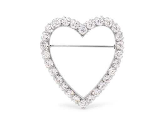 Diamond Heart Brooch in Platinum