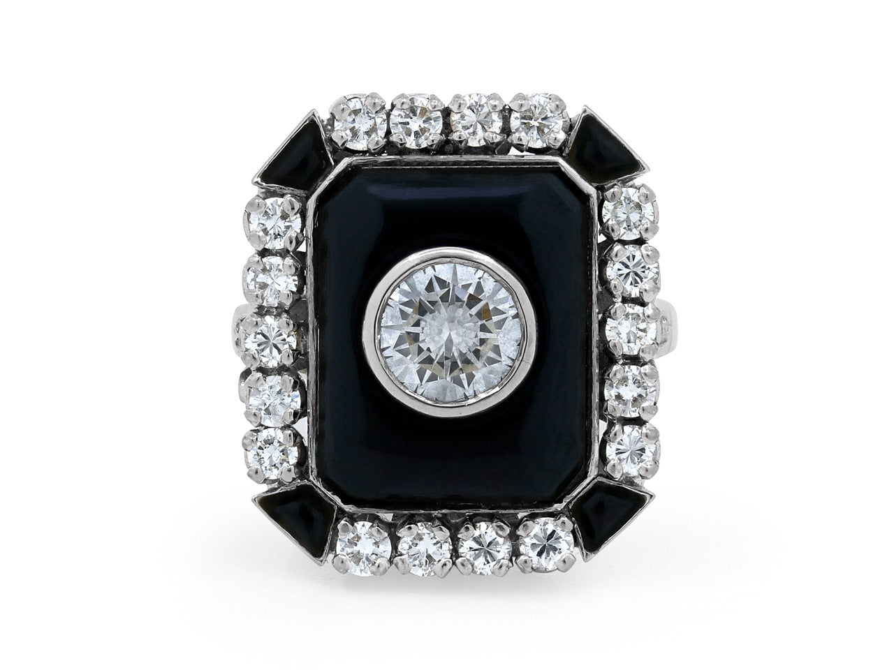 Art Deco-Style Diamond and Onyx Ring in 18K White Gold