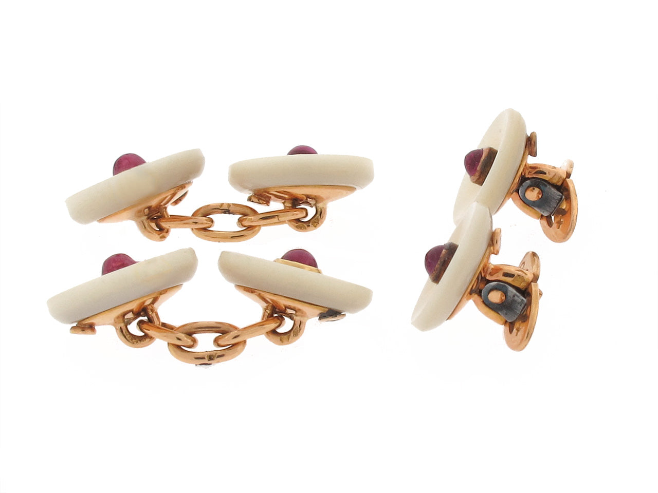 Ruby and Mother-of-Pearl Stud Set in 14K