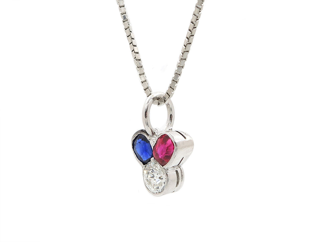 Ruby, Sapphire and Diamond Pendant Necklace in Platinum and 18K
