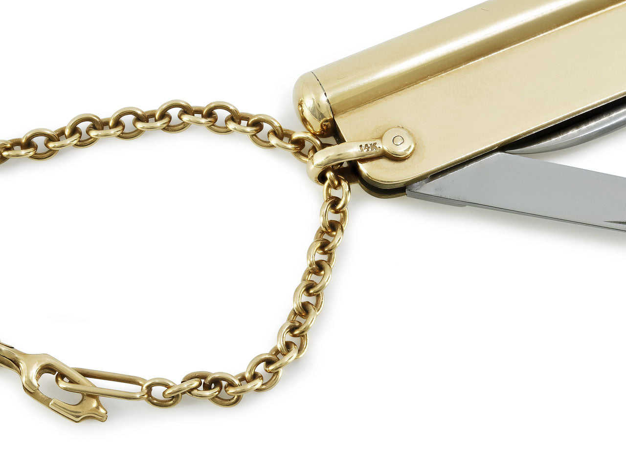 Keychain with Pocket Knife and Key Blank in 14K Gold