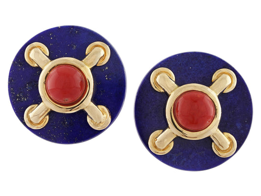 Cartier Aldo Cipullo Lapis and Coral Earrings in 18K