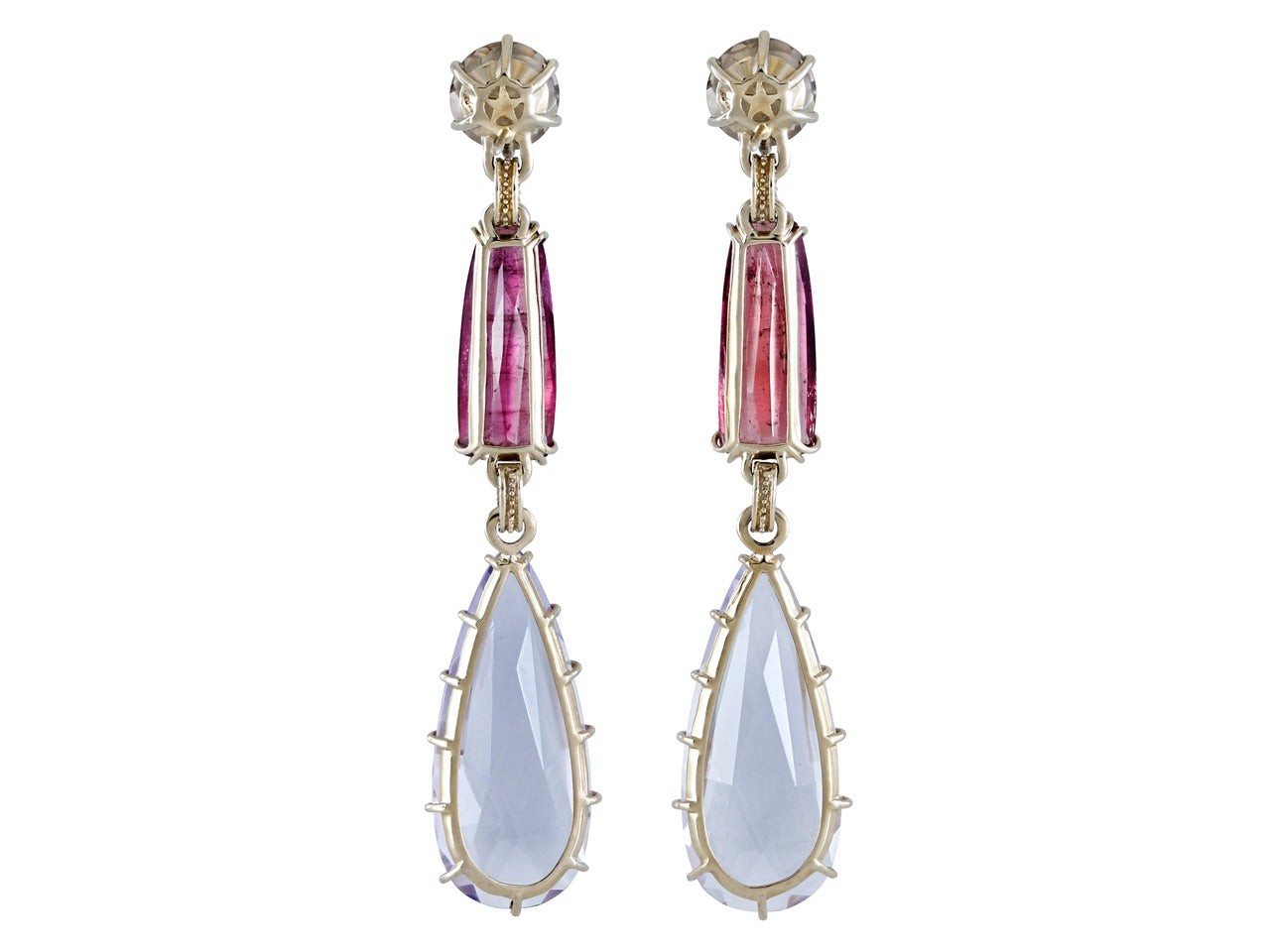 H.Stern Pink Tourmaline, Amethyst and Smoky Quartz Ear pendants in 18K Gold