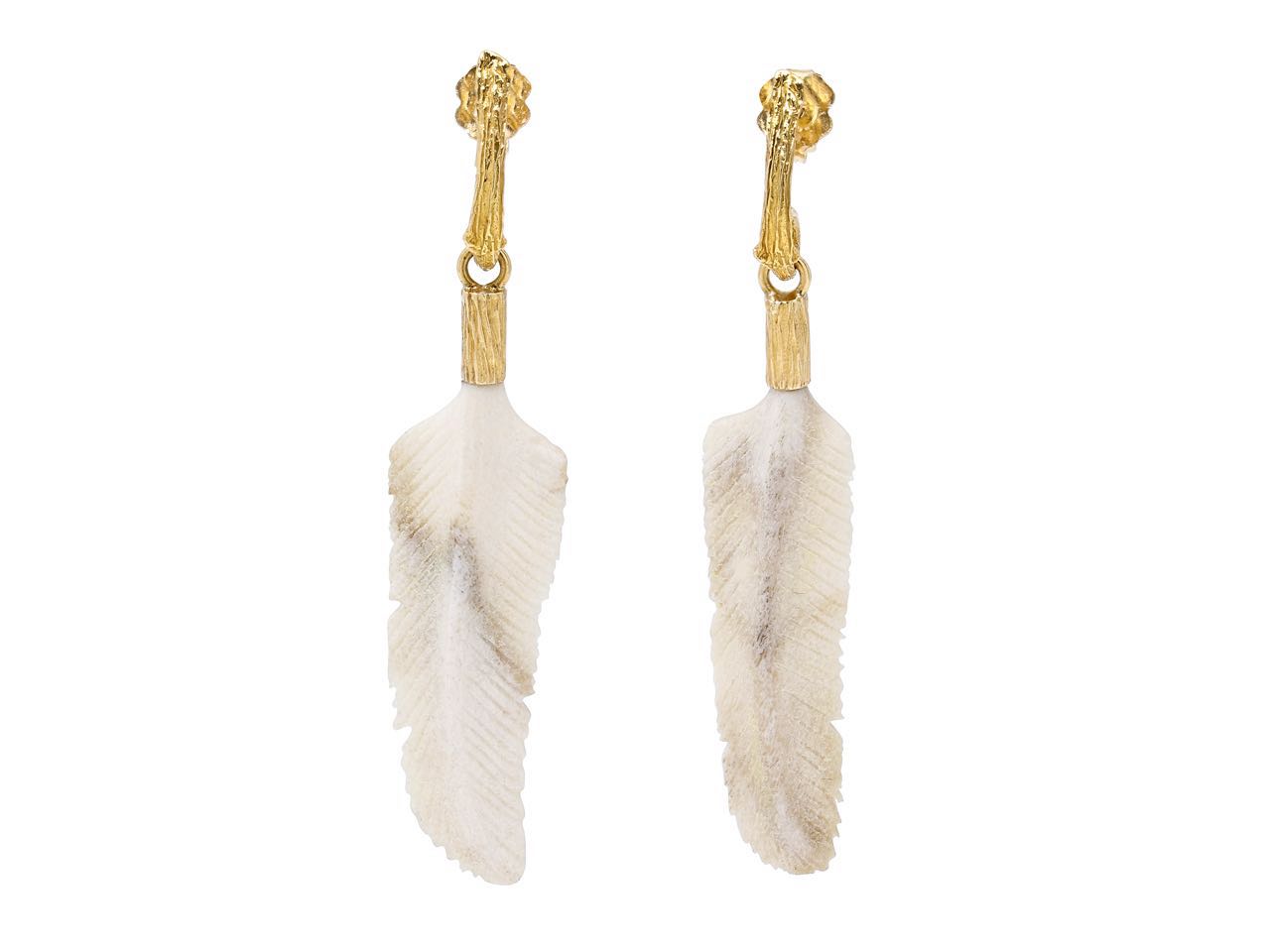 K. Brunini Carved Bone 'Feather' Earrings in 18K Gold