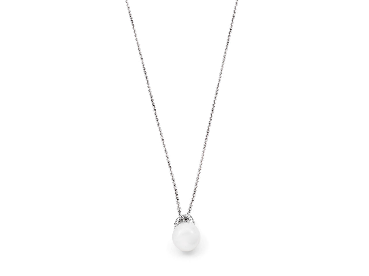 Pearl and Diamond Pendant in 18K White Gold