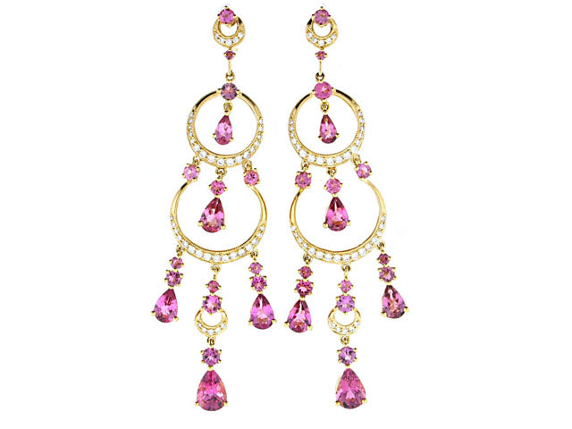 Pink Sapphire and Diamond Chandelier Earrings in 18K