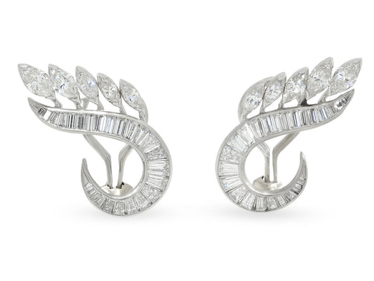 Mid-Century Diamond and Platinum Earrings in Platinum