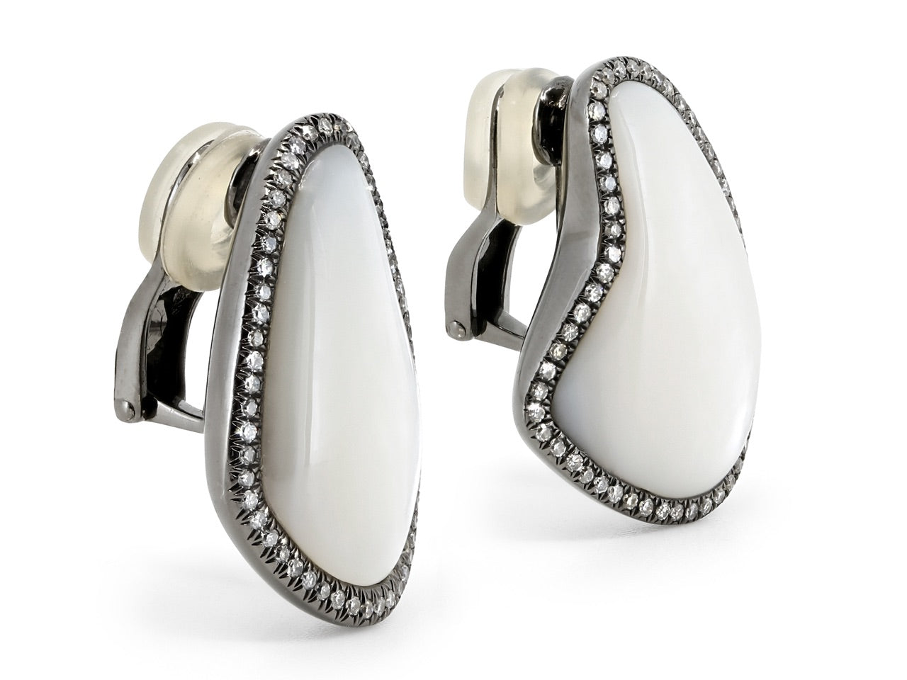 Mother-of-Pearl and Diamond Earrings in Blackened Gold