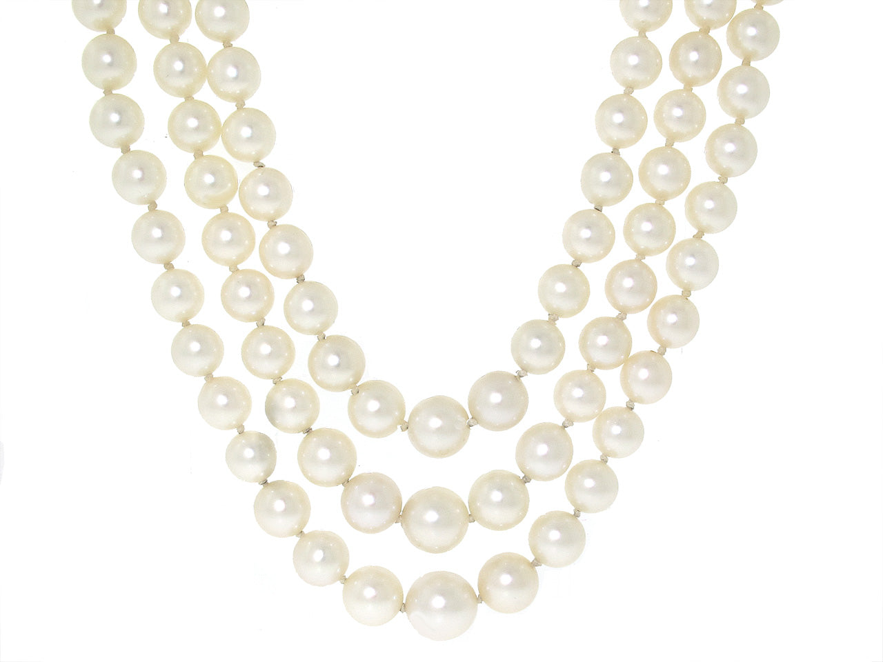 Mid-Century Triple Strand Cultured Pearl Necklace in 18K Gold