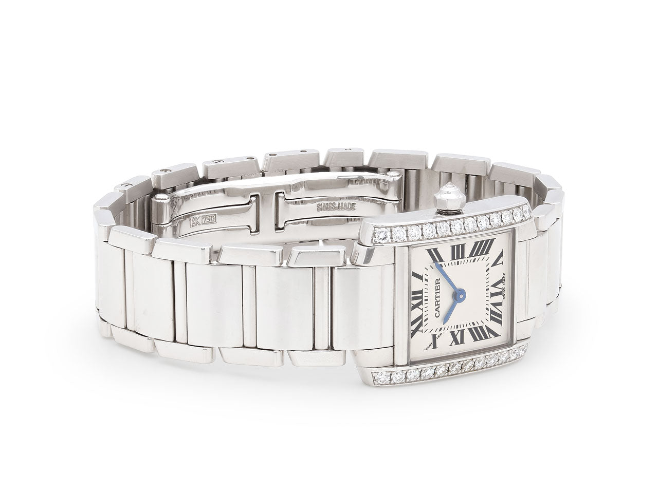 Cartier 'Tank Française' Diamond Watch in 18K White Gold, Small Model