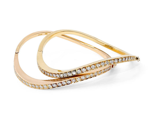 Pair of Diamond Wave Bangles in 18K Yellow and Rose Gold