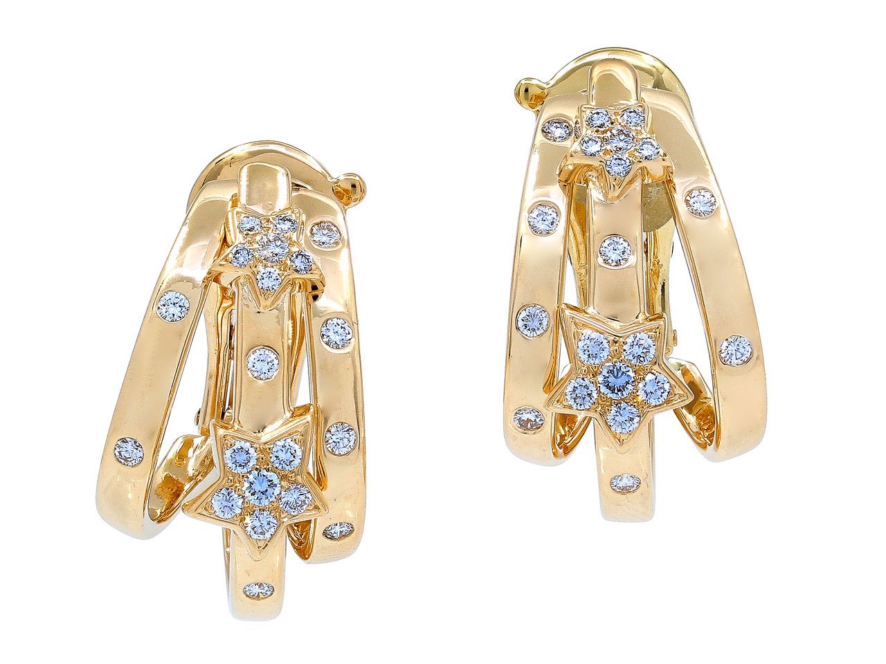 Chanel 18K White Gold Diamond Comete Geode Medium Stud Earrings