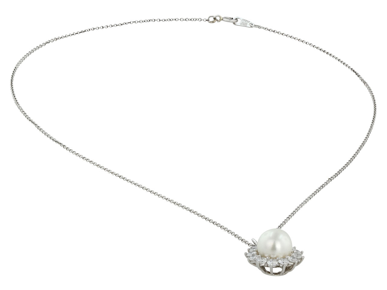 Cultured Pearl and Diamond Pendant in Platinum