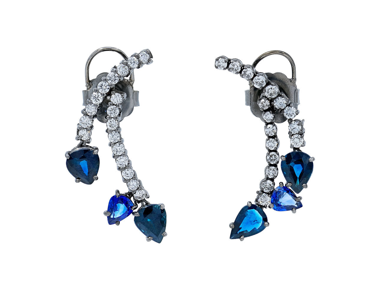 Beladora Bespoke Sapphire and Diamond Earrings in Blackened 18K Gold
