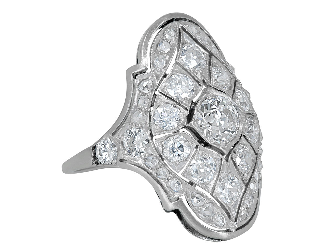 Antique Edwardian Elongated Diamond Ring in Platinum
