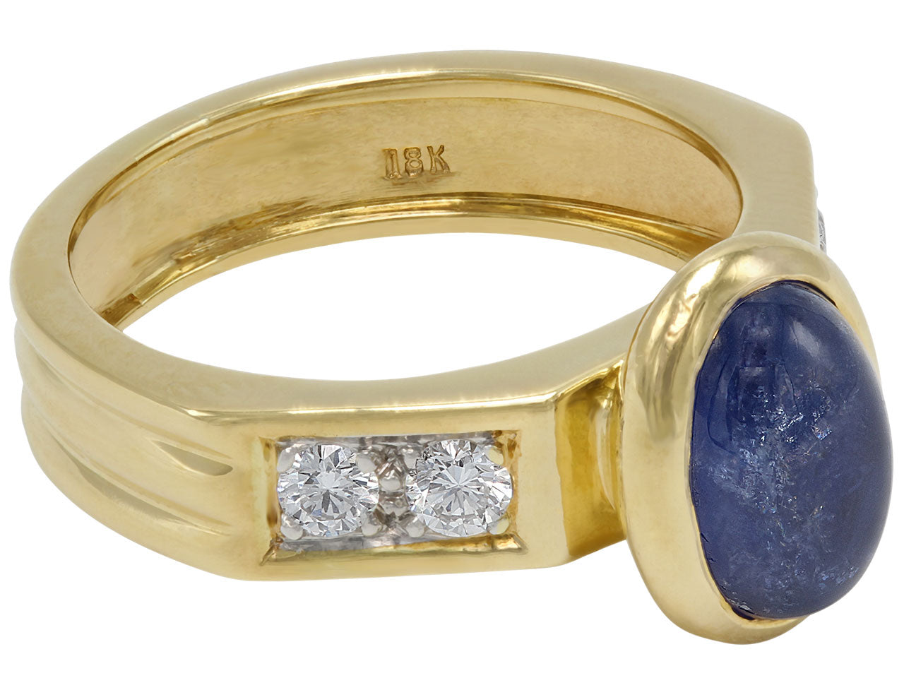 Cabochon Sapphire and Diamond Ring in 18K Gold