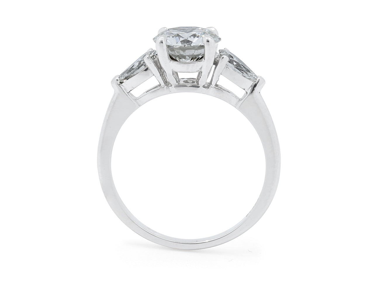 Diamond Solitaire Ring, 1.42 carat H/SI-1 with Pear-shape Diamond Shoulders, in Platinum