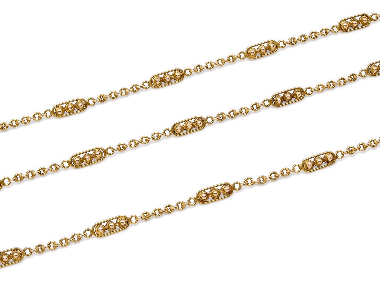 Antique Victorian Long Gold Chain, 55 Inches, in 14K Gold