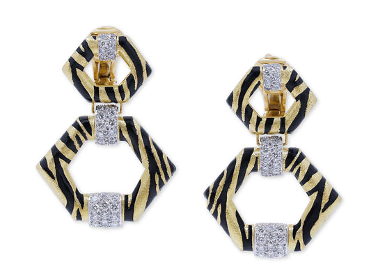 David Webb 'Tiger Stripe' Diamond Earrings in 18K Gold