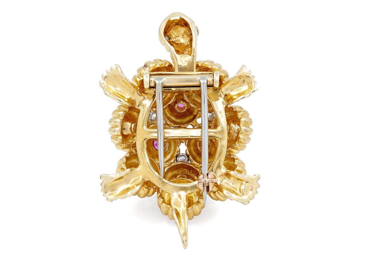Ruby and Diamond Turtle Brooch in 18K Gold