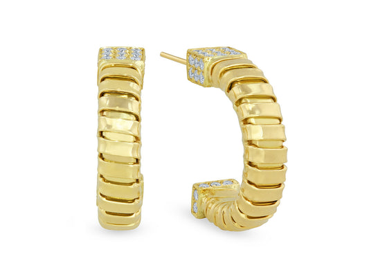 'Veneto' Diamond Hoop Earrings with Diamond Terminals in 18K Gold