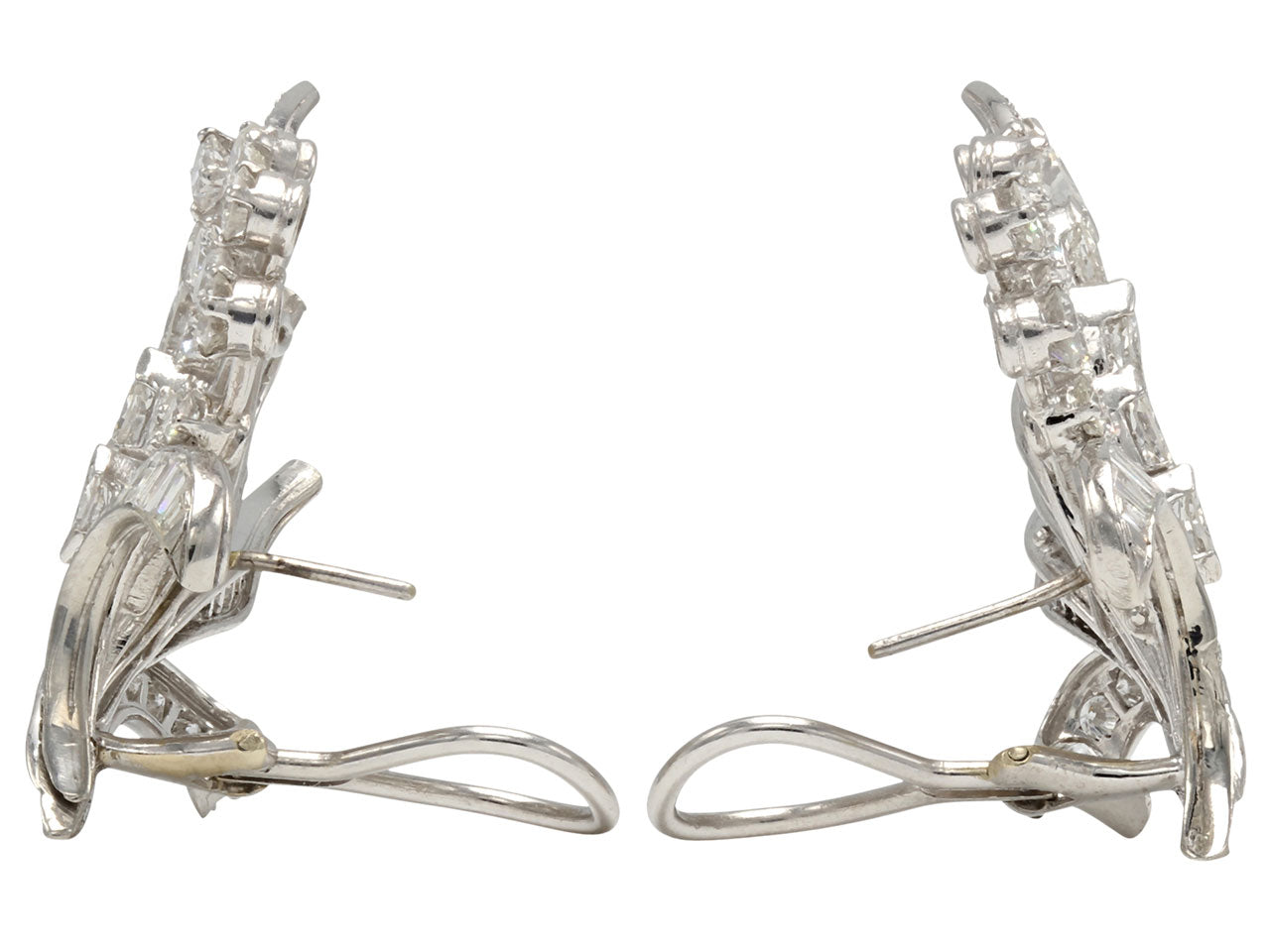 Mid-Century Diamond Flower Earrings in Platinum
