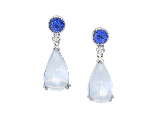 Beladora 'Bespoke' Moonstone, Sapphire and Diamond Earrings in Platinum