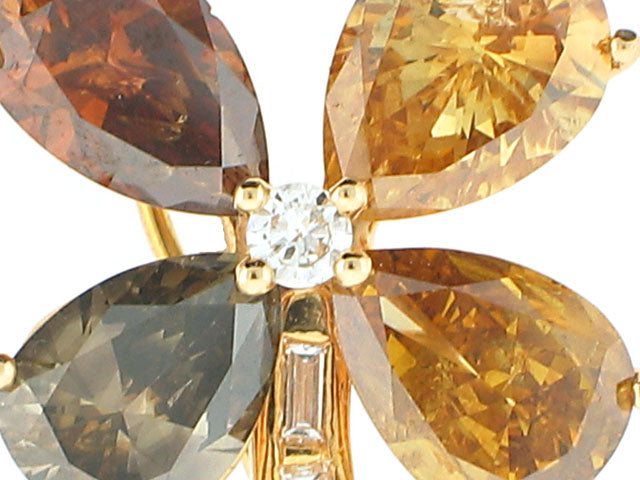 Fancy Yellow and Cognac Diamond Four Leaf Clover Brooch in 18K