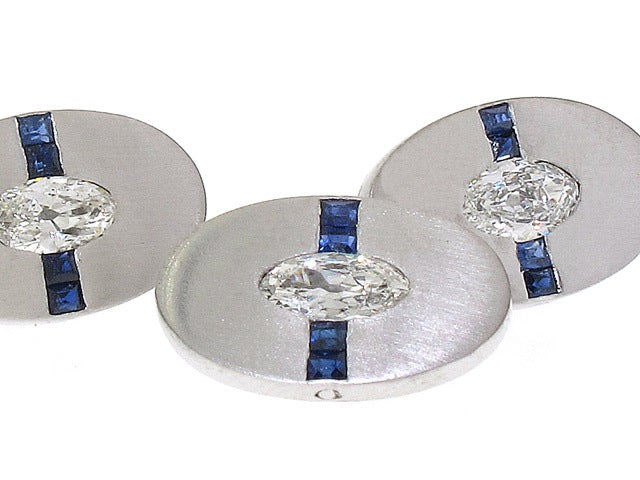 Art Deco Sapphire and Antique Marquise-cut Diamond Cufflinks in Platinum