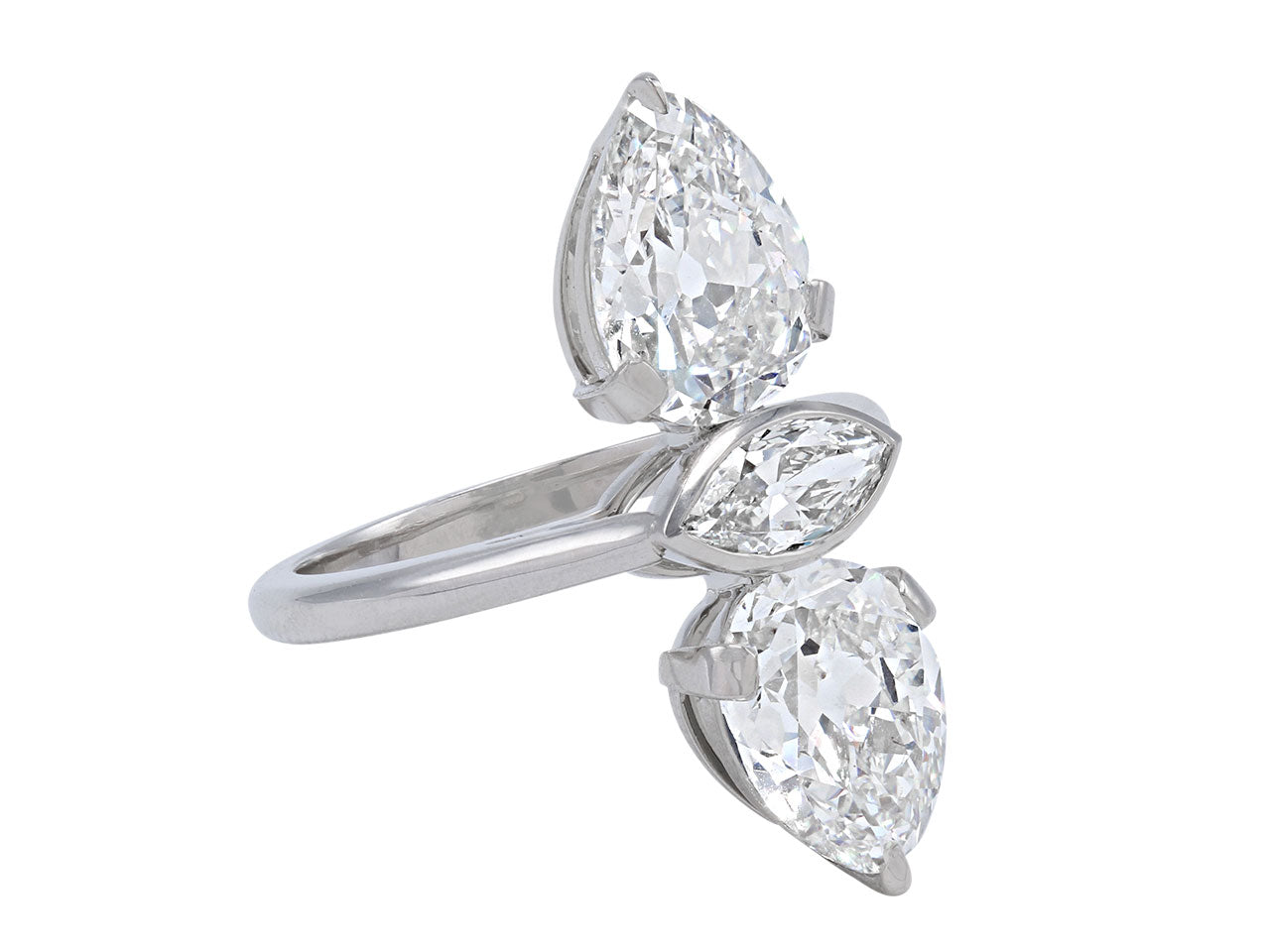 Beladora 'Bespoke' Twin Old-cut Pear and Marquise Diamond Ring in Platinum