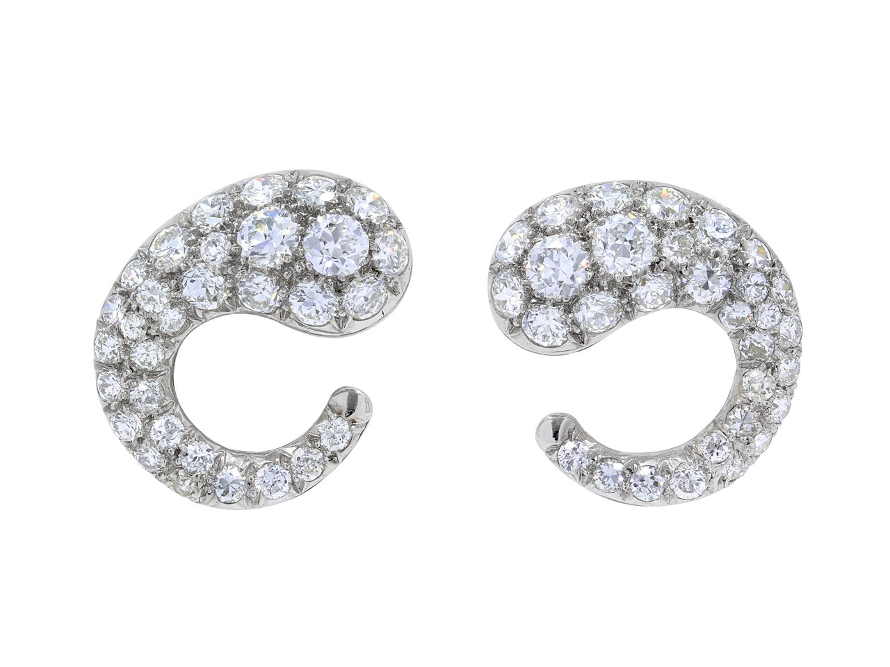 Mid-Century Diamond Spiral Earrings in Platinum