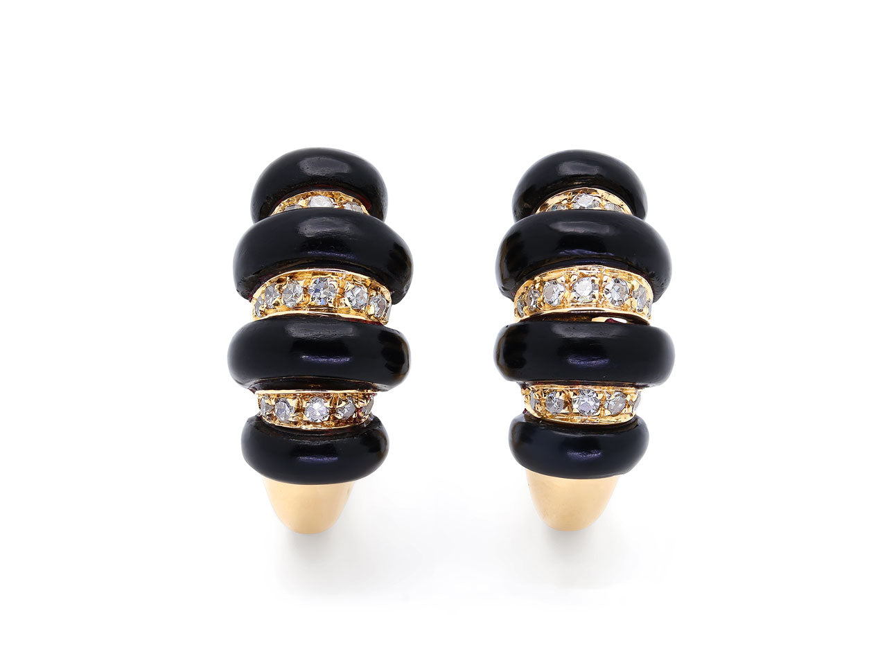 Onyx and Diamond Earclips in 18K Gold