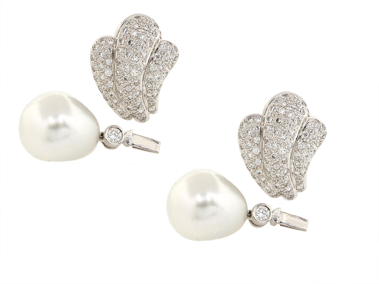 Baroque Pearl and Diamond Earrings in 18K White Gold