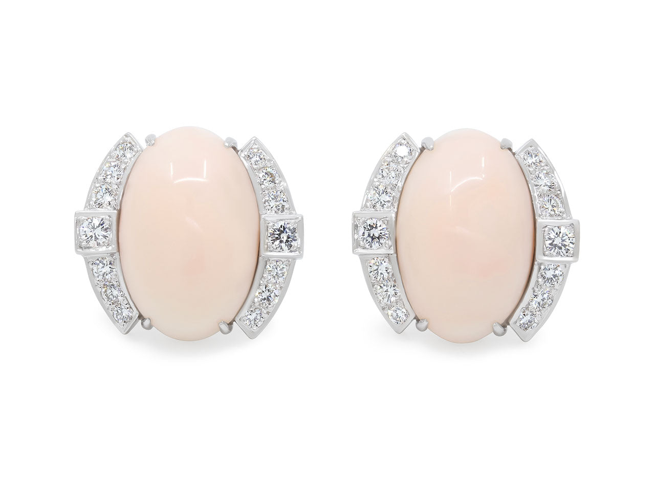 Seaman Schepps Coral and Diamond Earrings in 18K White Gold