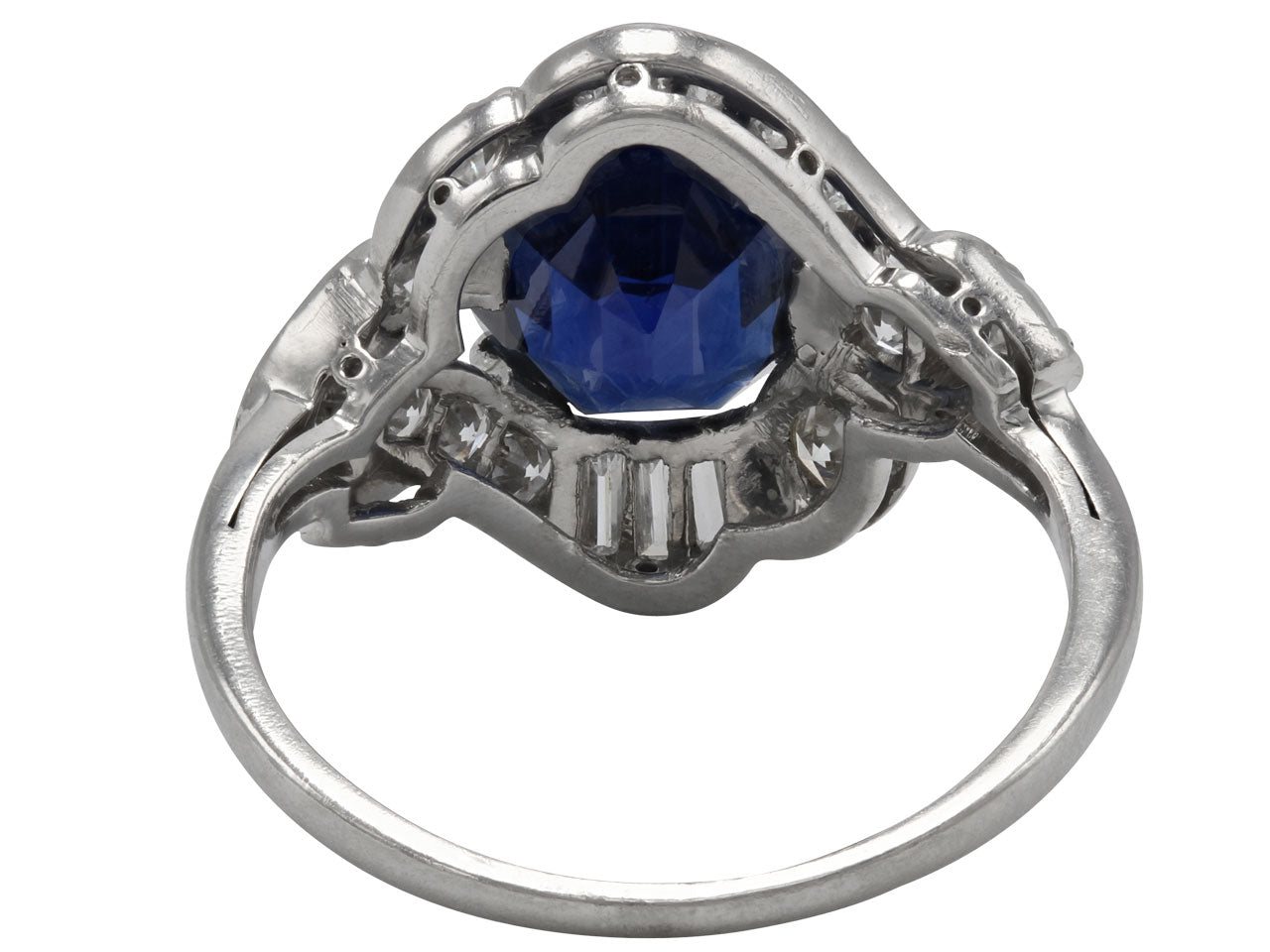 Mid-Century Cambodian No Heat Sapphire and Diamond Ring in Platinum